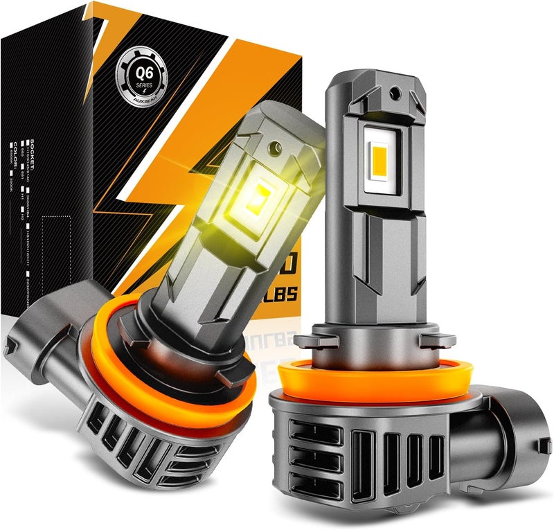 Auxbeam مصابيح الضباب H11 H8 H9، 3000K أصفر ذهبي، 12000LM سطوع فائق 600%، رؤية محسّنة للضباب والطرق الوعرة، توصيل وتشغيل، عبوة من 2 - Image 1